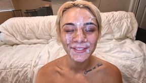 Cute Blonde Ellie Smoke Covered in Cum