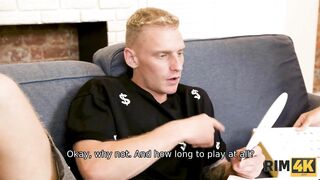 RIM4K. Pretty redhead gal licks guy's ass and spreads her legs after twister