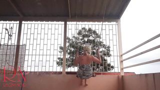 Adorable Housewife has Fun without Lingerie on the Swing. Bimbo Swings and Shows her Gorgeous Snatch. Close-