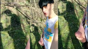 Twink and His Shadow on a Sunny Day - Outdoor Jerk off - Thick Cock