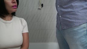 Big Tits Stepmom Orders Stepson to Stroke His Big Cock