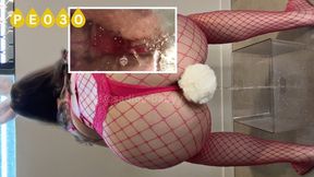 Bunny in hot pink lingerie pees all over you in 4K POV