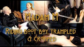 Riding Boot Boy, punished, whipped, cropped, and harshly trampled, featuring Miss Ruby Marks