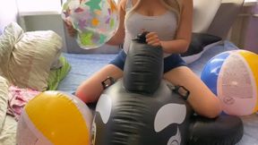 Blowing Up Giant Inflatable Orca & 3 Beach Balls! Heavy Breathing, Toy Riding & Playing