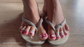 Cum and spit on my feet red nails flipflops