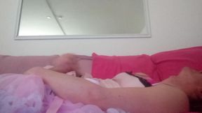 Leatransteen Masturbating and Cum in a Pink Dress