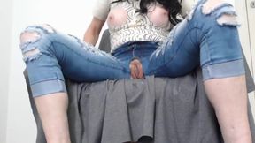 Ripped jeans to fuck with cucumber n long vegetables