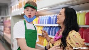 Supermarket MILF fucks hung dude Jimmy Michaels