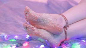 Food fetish and foot fetisch closeup video