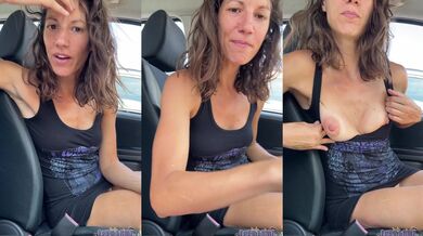 French hottie fingering herself and riding her dildo on a risky parking lot