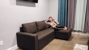 4k FemDom MILF size humiliation to short short man song, Topless ending