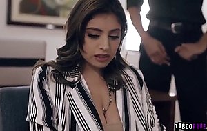 Teen with big tits swallows a huge cock