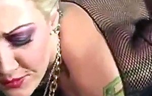 Chunky blonde takes black cock