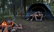 Sucking his mushroom head while camping