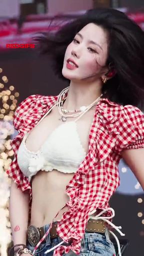 Korean k-pop brunette with huge bouncing tits shows off her big boobs in a tight