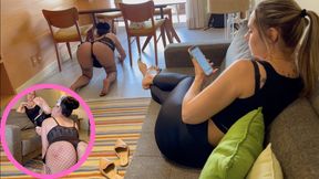 ME RELAXING AND MY FEMALE SLAVE CLEANING THE HOUSE - The Goddess's daily life - (MP4-HD 1080p)