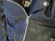 Sandro jerking off and cumming in a full leather outfit with chucks