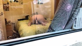 delivery guy accidentally spots horny housewife home alone in her room and can not resist watching