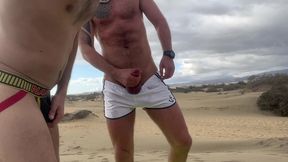 dom master fucks and uses submissive slut on public beach and pisses inside his ass