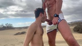dom master fucks and uses submissive slut on public beach and pisses inside his ass