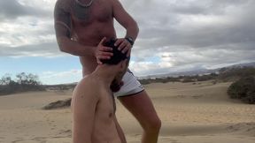 dom master fucks and uses submissive slut on public beach and pisses inside his ass