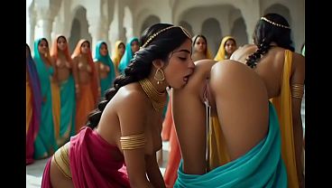 Indian Princess Reverse Gangbang Fantasy (Princess Jasmine Lookalike, Lesbian, 3some, Orgy, Group Sex, Facial, Cumshot, Ass Licking) - AI Generated