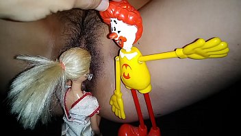 Toy doll pussy insertions: Ronald mcdonald fucks Barbie .