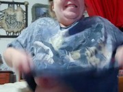 Mrs Kitty playing around with her tits and cast device.