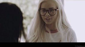 Nerdy blonde in glasses Elsa Jean is fucked by tattooed sassy chick Joanna Angel