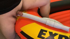 Fat Helmet Guy On Inflatable Boat Rubbing and Humping Vacuum Hose On Small Penis