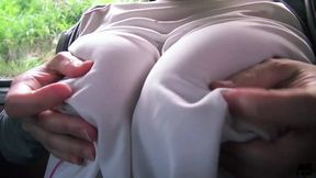 Sweaty older Japanese woman with big breasts strokes my feet