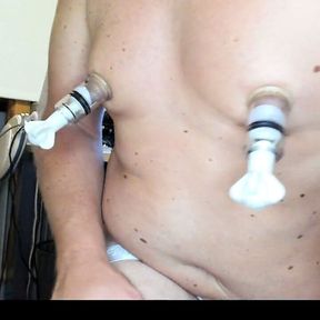 Bi Slut Hard Pumped Nipples with Nipple Clamps