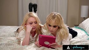 Blondes Chloe Cherry and Athena Rayne share sensual lesbian moments