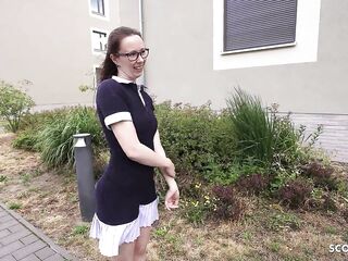 GERMAN SCOUT - Skinny and Shy German Glasses Student Hotty Ronya Rabe at Casting Screw