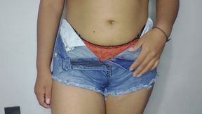 Sexy Girl in Shorts with Hairy Pussy