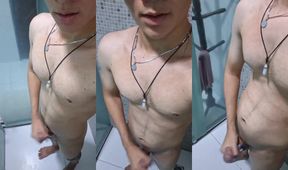 Bathroom bust my huge femboy cum all over the toilet