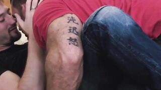 Hairy Bear's Huge Dick Splits Older Guy Open in Rough Anal Sex