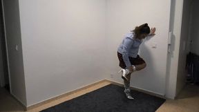 Holding a leg in silver boots ORDER b