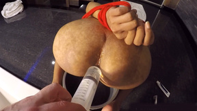 Piss and big amount of water enema inside big ass Thai femboy