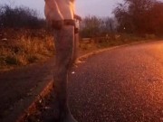 Just fishnet stockings and extreme ball weights on street