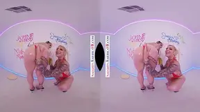 Tattooed beauties Karma Rx and Misha Montana share your cock in a wild VR