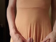 T Girl shows what's beneath her dress and uses her vibrator
