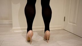 heel tapping with nude high heels stilettos and tights