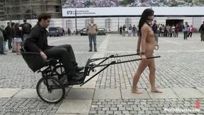 Romanian bitch pulling chariot in public