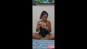 Tiny Latina unboxes and masturbates with her custom vibrator in a kinky
