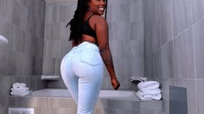 Ebony Ass TOO Fat: Jeans Try On Haul - A jeans fetish scene featuring: big butts, jiggle, natural tits, gaining weight, and thong fetish - 1080 MP4