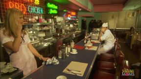 Babe with blonde hair gets her pussy smashed in the restaurant