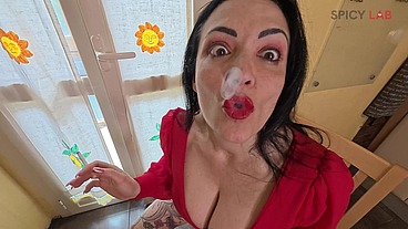 POV titsjob for smoking neapolitan wife: cum on tits