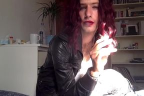 Trans Teen Smokes Cigarette Fingers Big Tits to Gushing Cum Flood
