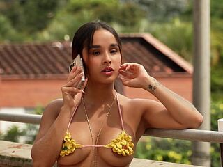 LATINA TEEN slut fucks the delivery guy while tanning!